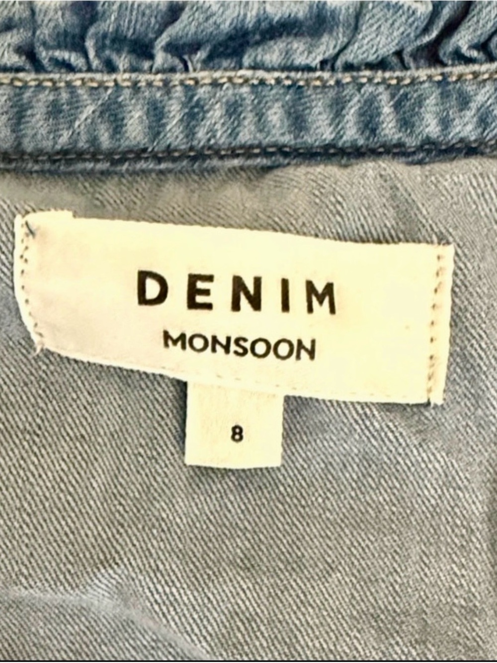 Monsoon Blue Denim Embroidered Tiered Midi Dress Size 8 - Picture 6 of 11